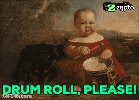Baby Playing Drum Next To Dog Saying Drum Roll Please GIF