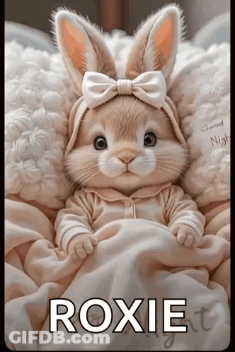 Baby Rabbit Roxie Lying On Bed GIF