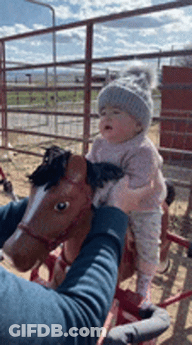 Baby Riding Rocking Horse With Person GIF