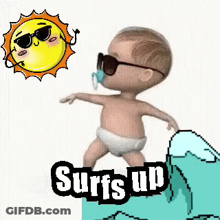 Baby Riding Wave With Sunglasses And Pacifier GIF