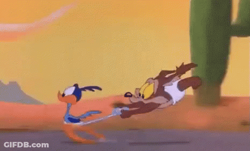 Baby Road Runner Pulling Baby Coyote GIF
