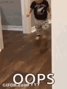Baby Running Through Hallway With Oops GIF