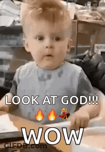 Baby Sitting At Table With Look At God Wow GIF