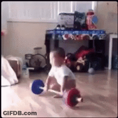 Baby Sitting Holding Barbell GIF