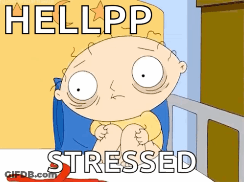Baby Sitting In Bed Saying Help Stress GIF