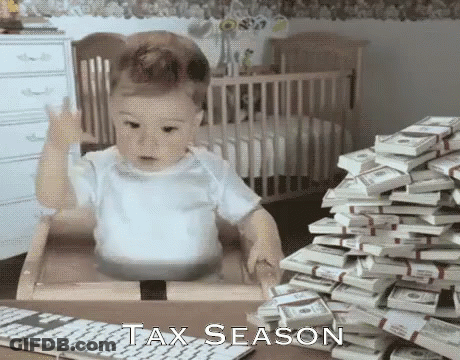 Baby Sitting In Cardboard Box With Money GIF