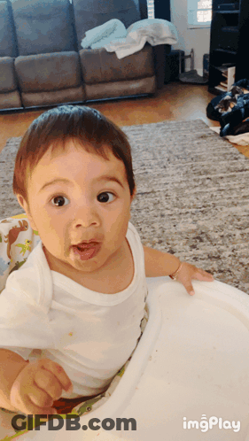 Baby Sitting In High Chair With Dirty Face Imgplay GIF