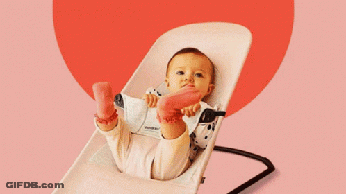 Baby Sitting In Rocking Chair With Toys GIF