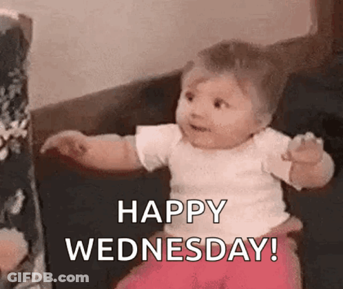 Baby Sitting On Couch Saying Happy Wednesday GIF