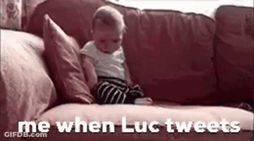 Baby Sitting On Couch Saying Me When Luc Tweets GIF