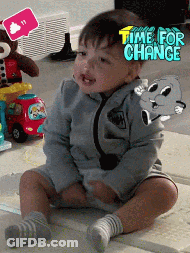 Baby Sitting On Floor With Time For Change Sticker GIF