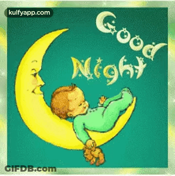 Baby Sleeping On Crescent Moon Saying Good Night GIF