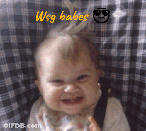 Baby Smiling In Front Of WSG Babes Sign GIF