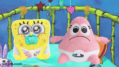 Baby SpongeBob And Baby Patrick Star Sitting On Bed GIF