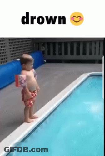 Baby Standing At Pool Edge Smiling GIF