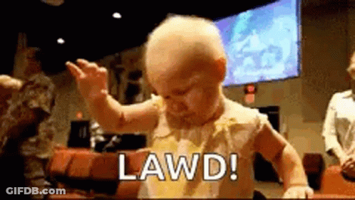 Baby Standing In Front Of Screen Saying Lawd GIF