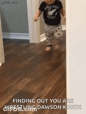 Baby Walking Down Hallway Finding Out Wrestling Dawson Korth GIF