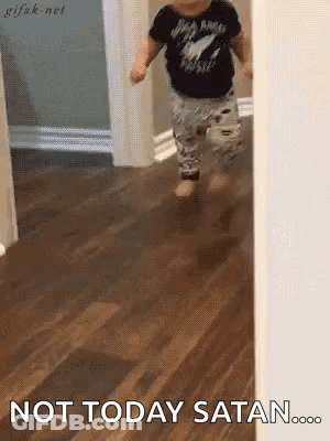 Baby Walking Hallway Not Today Satan GIF
