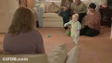 Baby Walking In Living Room While Woman Watches GIF