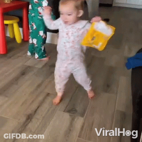 Baby Walking With Yellow Toy Bucket GIF
