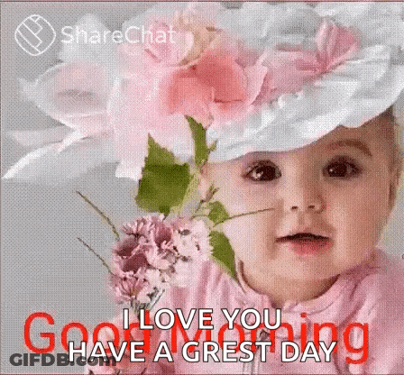 Baby Wearing Flower Hat Saying I Love You GIF