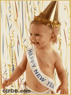 Baby Wearing Happy New Year Sash And Party Hat GIF