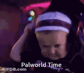 Baby Wearing Headband And Hat Says Palworld Time GIF