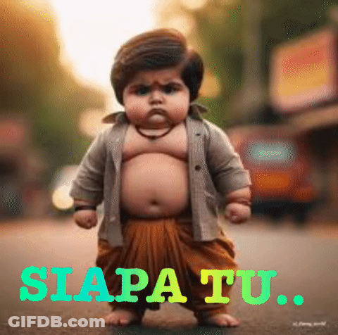 Baby With Big Belly Standing On Street Saying Siapa Tu GIF