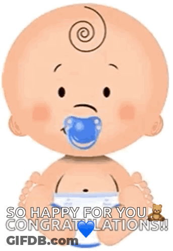 Baby With Pacifier Holding Bottle Congratulations GIF