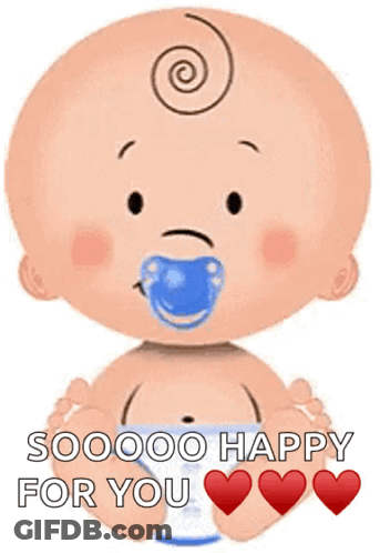 Baby With Pacifier Holding Bottle Says So Happy For You GIF