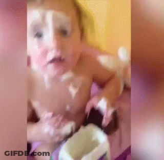 Baby Without Shirt Eating Cake GIF