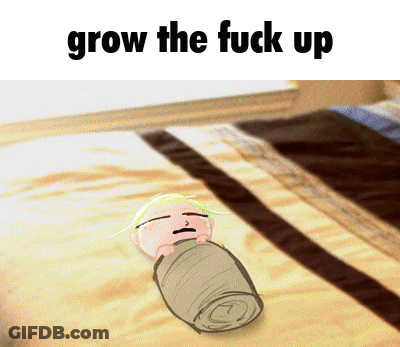 Baby Wrapped In Blanket Saying Grow The Fuck Up GIF