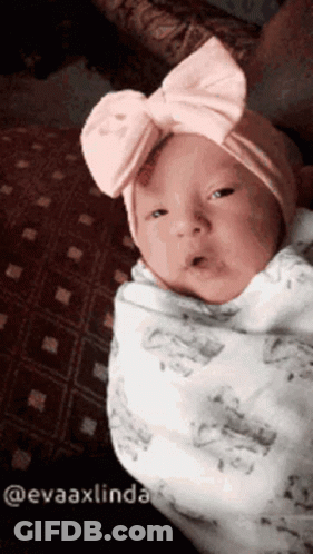 Baby Wrapped In Blanket With Pink Bow Headband GIF