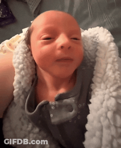Baby Wrapped In White Blanket Looking At Camera GIF