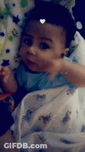 Baby Wrapped In Zebra Blanket Looks At Camera GIF