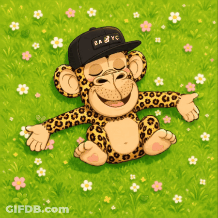 Baby YC Monkey Laying In Grass With Flowers GIF