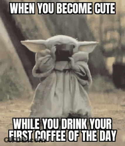 Baby Yoda Covering Face Drinking Coffee GIF