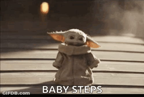 Baby Yoda Doll Saying Baby Steps GIF