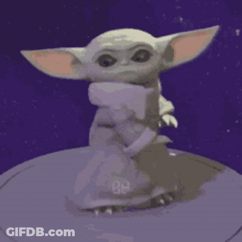 Baby Yoda From The Mandalorian Standing On Purple Surface GIF