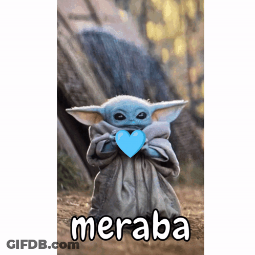 Baby Yoda Holding Blue Heart With Meraba GIF