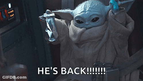 Baby Yoda Holding Chips He's Back GIF
