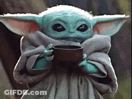 Baby Yoda Holding Coffee GIF