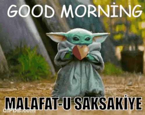 Baby Yoda Holding Heart Saying Good Morning GIF
