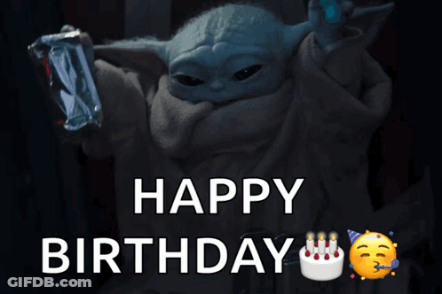 Baby Yoda Holding Ice Cream Saying Happy Birthday GIF