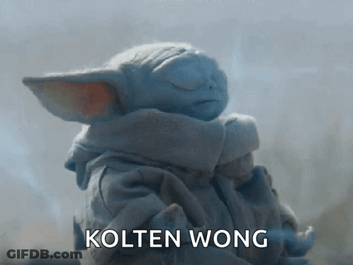 Baby Yoda Holding Phone Saying Kolten Wong GIF
