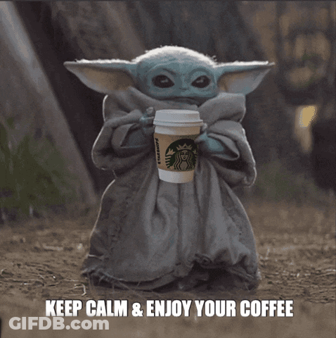Baby Yoda Holding Starbucks Coffee GIF