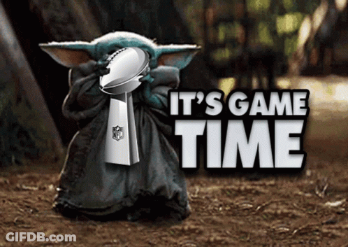 Baby Yoda Holding Super Bowl Trophy Saying It's Game Time GIF