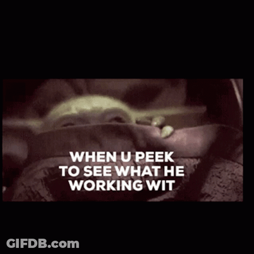 Baby Yoda Peeking To See What He's Working GIF