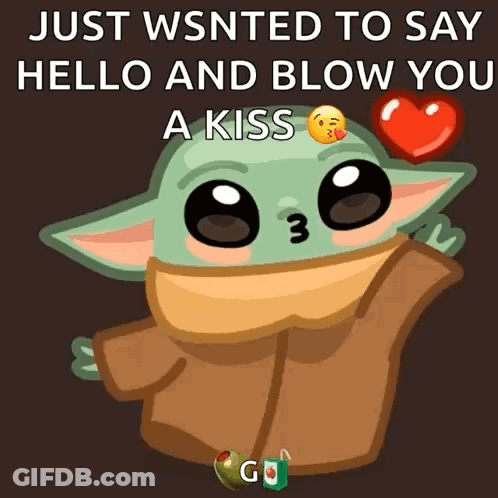 Baby Yoda Saying Hello And Blowing A Kiss GIF