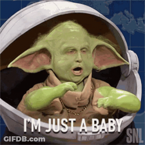 Baby Yoda Saying I'm Just A Baby SNL GIF